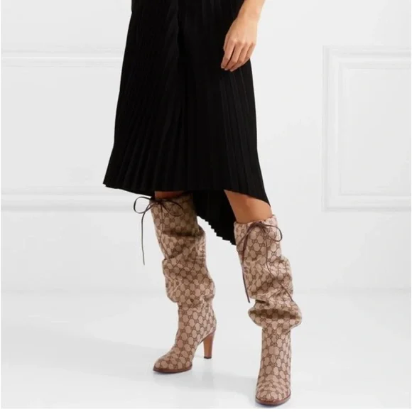 GUCCI Lisa GG Canvas Mid-Heel Boots - Picture 5 of 11